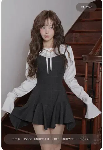 Darich 레이어드 랜덤 헤임 체크 미니 원피스 C-GRY