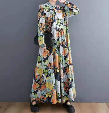 모드 개성파 올 패턴 꽃무늬 보타니컬 원피스 티어드 셔츠 원피스