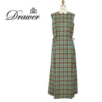 드로어 Drawer 체크 원피스 롱 슬리브리스 그린