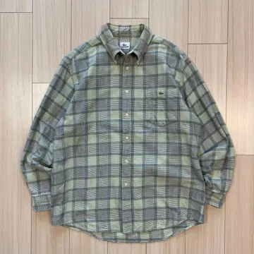 [새상품급] 라코스테 긴팔 셔츠 체크 무늬 악어 로고 자수 그린 계열 4