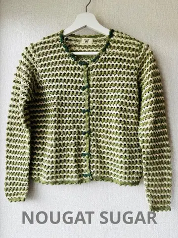NOUGAT SUGAR 쇼와 레트로 그린 계열 코튼 니트 가디건