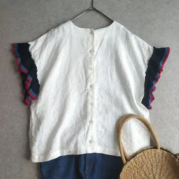 마오메이드 Mao made 2WAY 프릴 니트 린넨 블라우스 셔츠