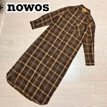 [ 새상품급 ] NOWOS 23AW 체크 원피스 롱 셔츠 브라운 갈색
