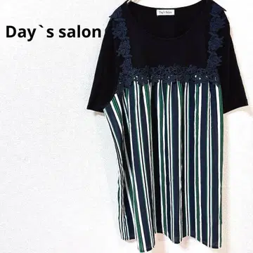 2.012 데이즈 살롱 반팔 튜닉 넉넉한 핏 얇은 소재 레이스 스트라이프