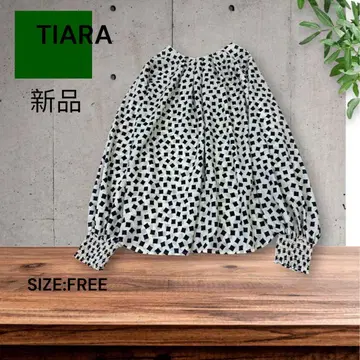 e1984 새상품 TIARA 기하학 패턴 긴팔 블라우스 프리 사이즈