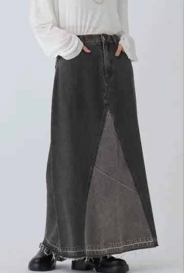 LEPSIM 리메이크 데님 스커트 (블랙)