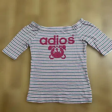 HYSTERIC GLAMOUR 파크 베어 스트라이프 오프숄더 티셔츠