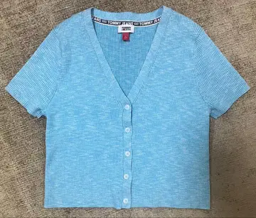 TOMMY JEANS 스카이블루 V넥 반팔 가디건