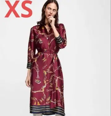 [ ZARA BASIC ] 올 패턴 스카프 패턴 롱 셔츠 원피스 XS