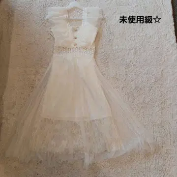 미사용급 XIAO 화이트 오간자 비쥬 A라인 원피스