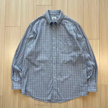 [새상품급] 라코스테 긴팔 셔츠 체크 무늬 악어 로고 자수 블루 체크 4