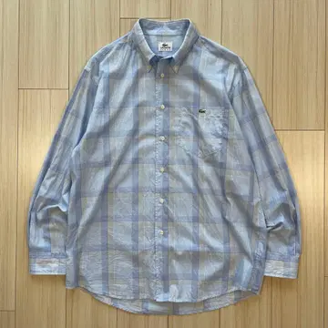 [새상품급] 라코스테 긴팔 셔츠 체크 무늬 악어 로고 자수 블루 체크 4