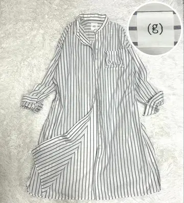[그램] (g) 밴드 카라 롱 셔츠 원피스 스트라이프 긴팔 프리