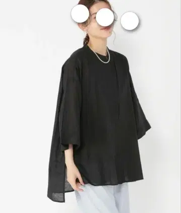studio CLIP 린넨*코튼 7부 소매 튜닉 BLACK