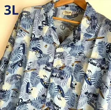 [ 새상품 3L ] PEANUTS 스누피 올 패턴 셔츠 서핑 하와이안