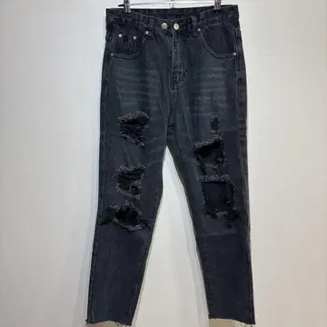 [ 초레어 ] 데미지 진 블랙 데님 K-스타일 스트릿 빅 루즈