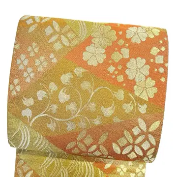 후쿠로 오비 찢어낸 칠보 꽃 무늬 하나비시 금실 기모노 042b p