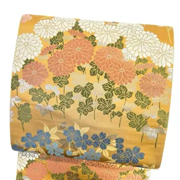 후쿠로 오비 국화 매화 당초 꽃 무늬 금실 은실 기모노 042b p