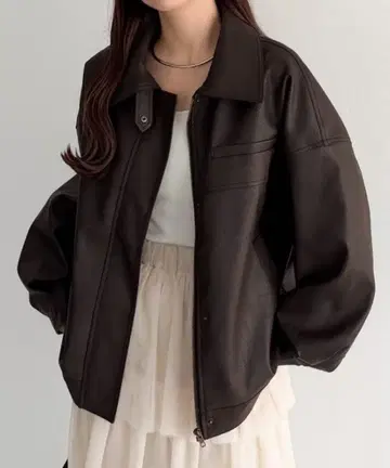 다크 브라운 가죽 박스 실루엣 자켓