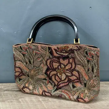 3F [쇼와 레트로] 빈티지 비즈 자수 핸드백 꽃무늬 앤티크