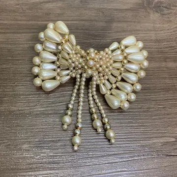 3F 쇼와 레트로 펄 톤 리본형 머리핀 헤어 액세서리 빅 사이즈