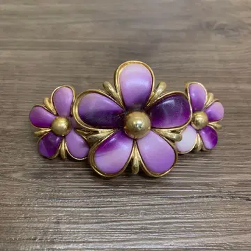3F 쇼와 레트로 빈티지 플라워 머리핀 퍼플 골드 3연 꽃