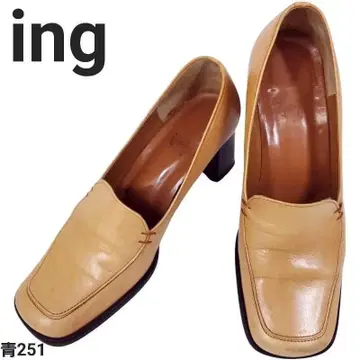 잉그 스퀘어토 천연 가죽 로퍼 힐 라이트 브라운 23cm