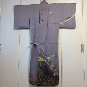 연보라색 순수 실크 호몬기 초화 무늬