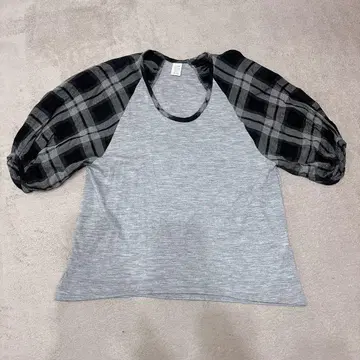 MidiUmi 미디우미 체크 퍼프 슬리브 풀오버 일본제 그레이