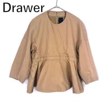 드로어 Drawer 블라우스 페플럼 7부 소매 벌룬 슬리브 베이지