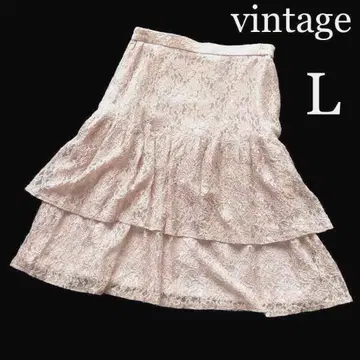 빈티지 티어드 전체 레이스 스커트 L 사이즈 핑크 쇼와 레트로
