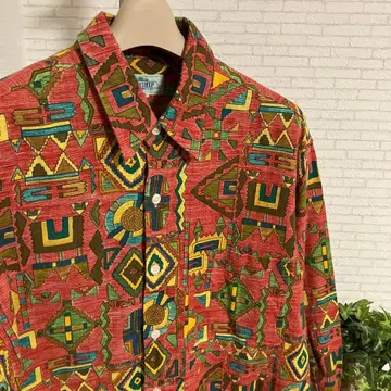 80s 90s 올 패턴 셔츠 네이티브 무늬 에스닉 패턴 빈티지