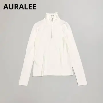 AURALEE HEAVY RIB HALF-ZIP 리브 티셔츠 화이트 1