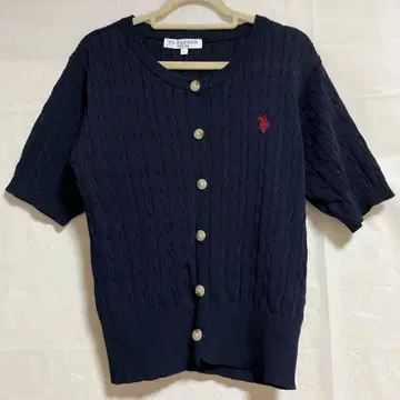 [ U.S. POLO ASSN. ] 케이블 니트 반팔 가디건