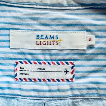 BEAMS LIGHTS 오픈 카라 린넨 셔츠 7부 소매 M 라이트 블루
