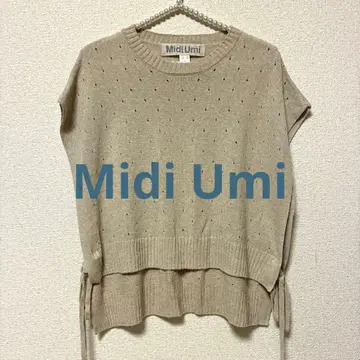 새상품급 MidiUmi 미디우미 도트 패턴 사이드 리본 베스트 아이보리