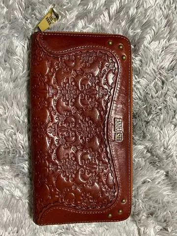 ANNA SUI 안나수이 장지갑 꽃무늬 엠보싱 가죽 브라운 여성용
