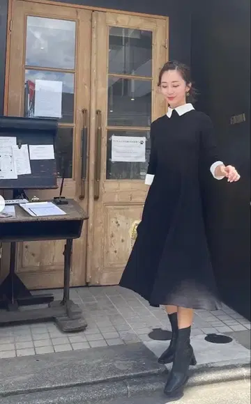 ST.ROONEY / 세인트루니 카라 부착 니트 롱 원피스 화이트 카라