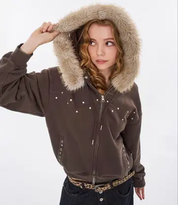 wish for ever 완판템 퍼 후드티 후드 탈부착 가능 Y2K M