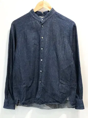 HiHiHi 고데 셔츠 스탠드 카라 셔츠 밴드 카라 코튼 x 린넨