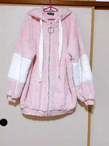 TRAVAS TOKYO 핑크 보아 후드티 TRVS 로고 프리 사이즈