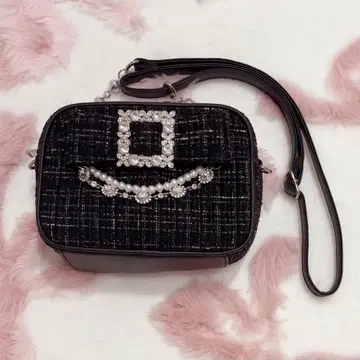 NOEMIE 아가씨 트위드 리본 비쥬 숄더백 블랙