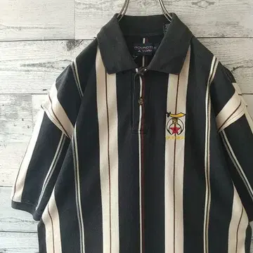 분위기 발군 자수 로고 원 포인트 스트라이프 피케 셔츠 반팔 멀티 컬러