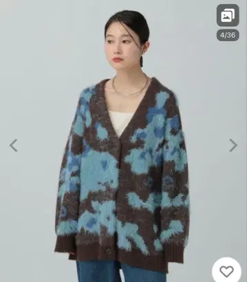 LEPSIM 5게이지 패턴 샤기 V 가디건