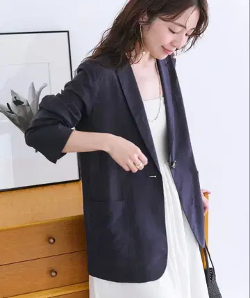 레이온 린넨 시어 슬라브 자켓 네이비 러브틱 봉봉