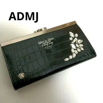 [컨디션 최상] ADMJ 악어 무늬 스와로브스키 가마구치 블랙 장지갑