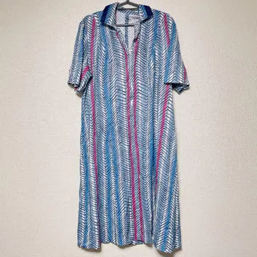 셰브론 패턴 롱 원피스 셔츠 옷깃 반팔 [L] 파랑 복숭아 화이트 루즈핏