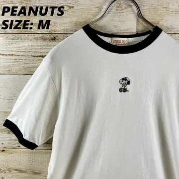 PEANUTS T셔츠 반팔 화이트 링거넥 센터 자수