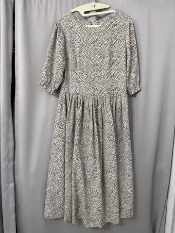 쇼와 레트로 도트 무늬 롱 원피스 프론트 지퍼