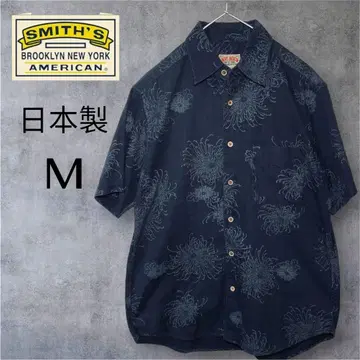 새상품급 스미스 아메리칸 반팔 셔츠 일본제 올 패턴 꽃무늬 네이비 M